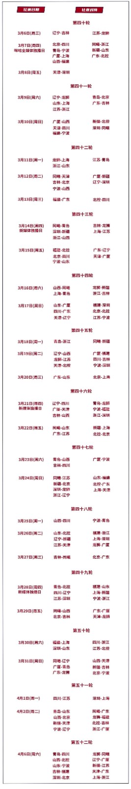 2023-2024赛季CBA联赛常规赛赛程时间安排表-第5张图片-江南体育app平台下载最新版(中国)官方网站ios/安卓通用版/手机app